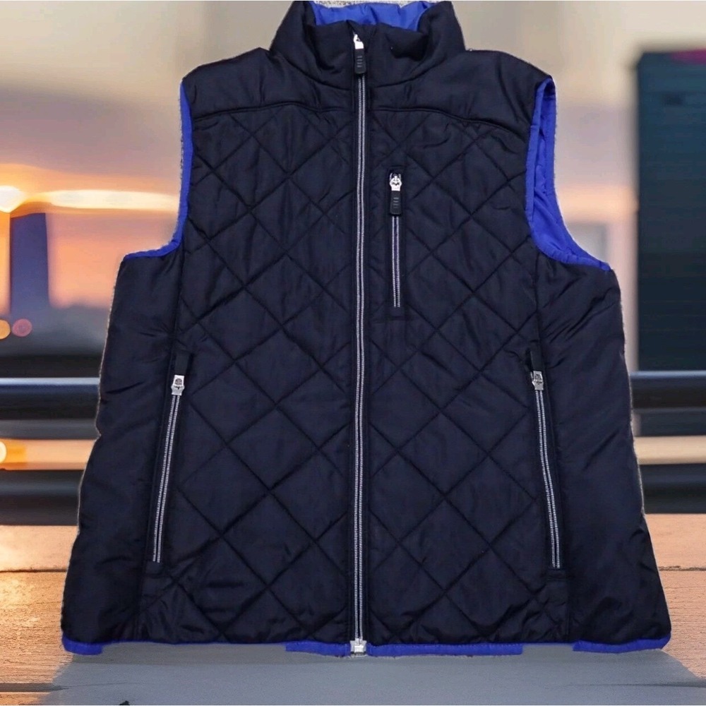 Lands' End Quilted Vest Womens Small 6-8 Black Excellent PrimaLoft Full Zip